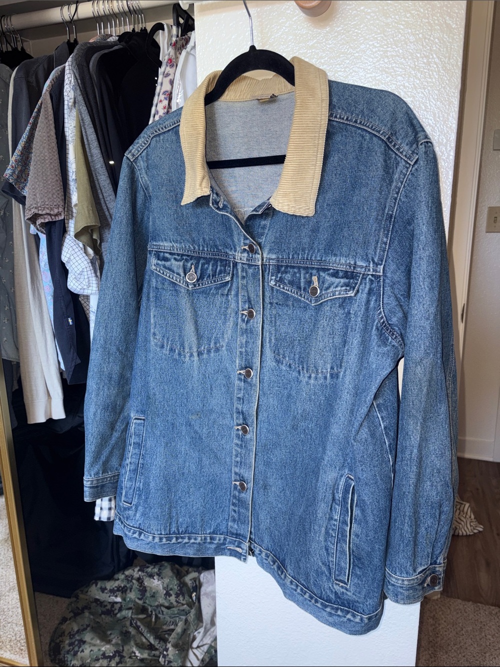 High Sierra Blue Denim Jacket with Tan Corduroy Collar